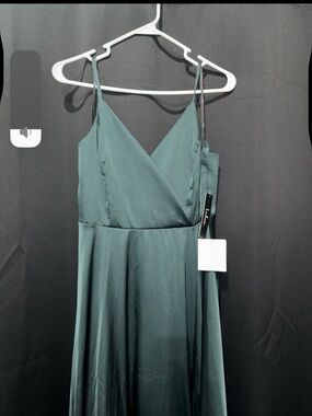 Lulu's Dark Teal Strapless-Look Wrap Maxi Dress